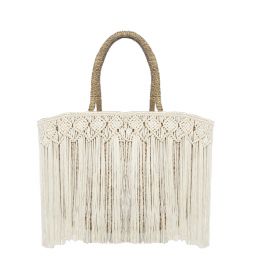 Fes - Woven Seagrass Tote with Macrame Trim